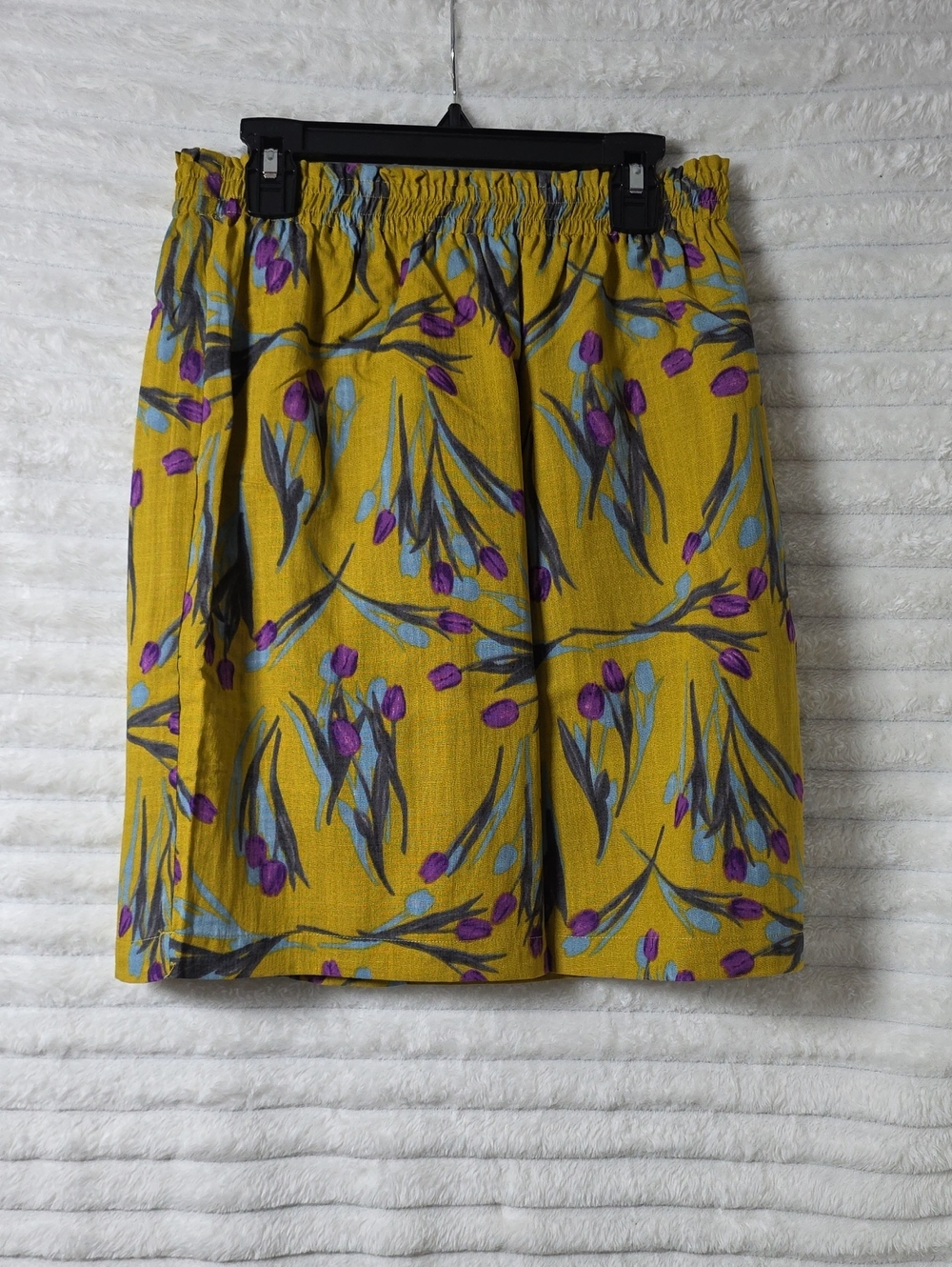 Tulip B Yellow Floral Elastic-Waist Mini Skirt With Pockets; Small